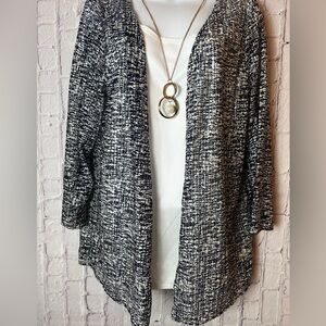 Large Blue & White Cardigan w/White Tank and Gold Chain
